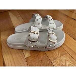 Aldo Jeweled Studded Double Buckle Strap Sandals White Size 8.5